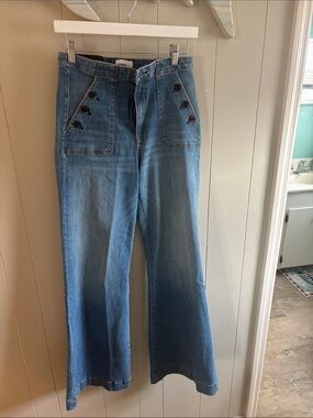 ASKK NY Light Blue High-Rise Wide Leg Jeans with Buttoned Patch Pockets